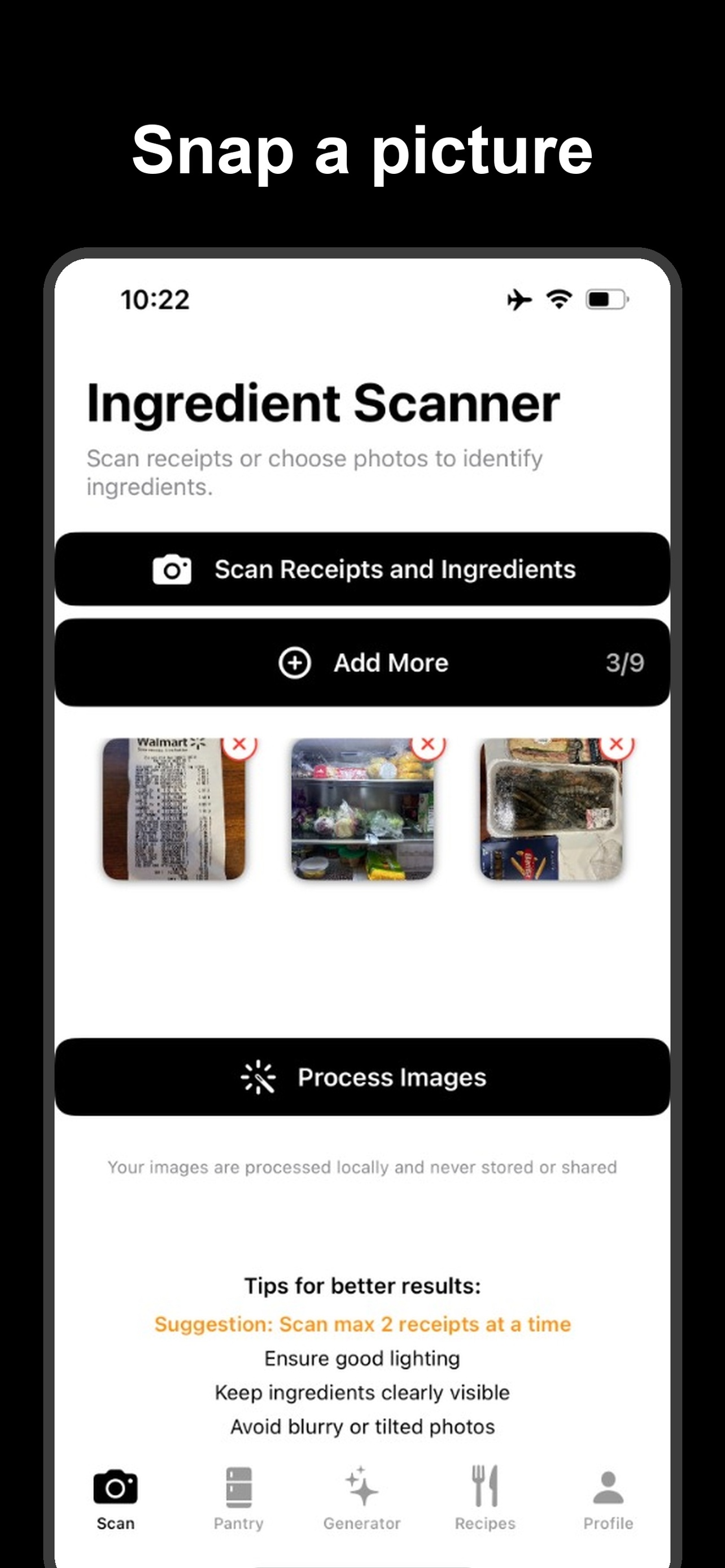 Camera view scanning ingredients